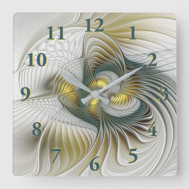 Horloge Carrée Nobly Golden Turquoise Imaginaire Fractal Art (Recto)