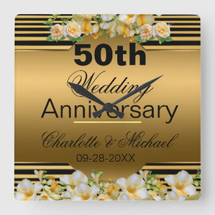 Horloge Carrée Noces d'or 50 ans de mariage