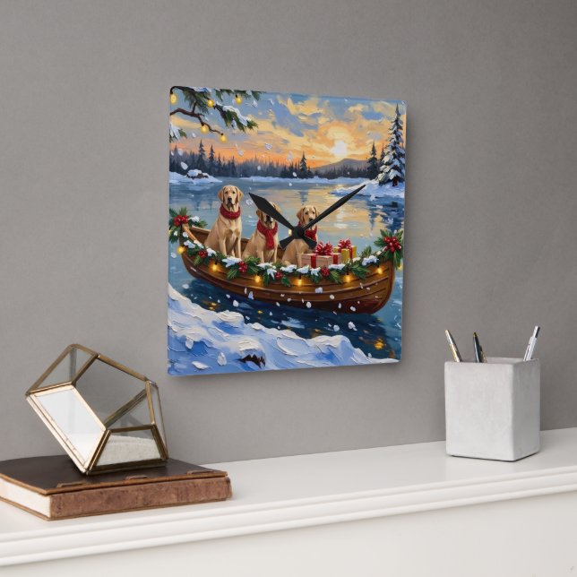 Horloge Carrée Noël Bateau de vacances Labrador Retriever (Bureau)
