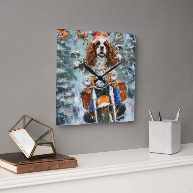 Horloge Carrée Noël Cavalier King Charles Spaniel (Bureau)
