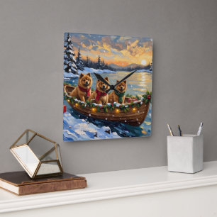 Horloge Carrée Noël Chow Chow Bateau Fêtes