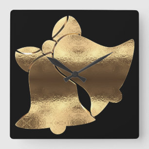 Horloge Carrée Noël Cloches Black Gold Look Festive Élégant