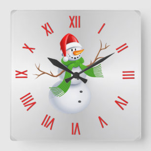 Horloge Carrée Noël du bonhomme de neige mignon avec chiffres rom