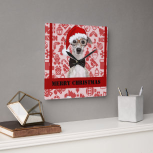 Horloge Carrée Noël du chien mignon Père Noël
