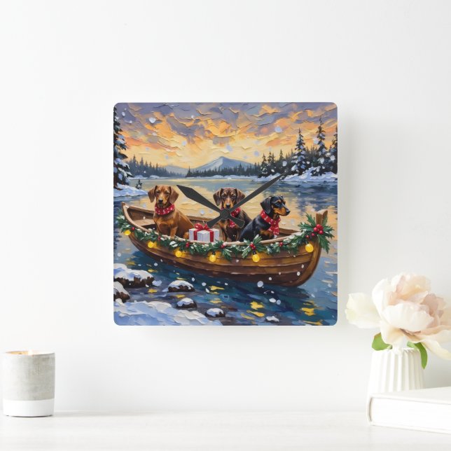 Horloge Carrée Noël en bateau pour teckel (Maison)