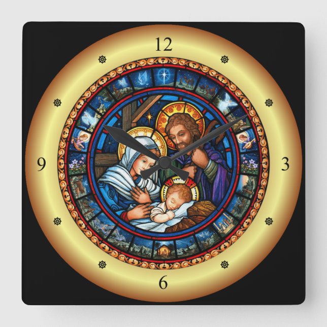 Horloge Carrée Noël ~ La Sainte Famille ~ Nativité ~ * ~ (Recto)