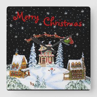 Horloge Carrée Noël, mur, horloge, Père Noël, Claus, renne,