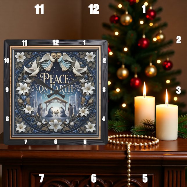 Horloge Carrée Noël Paix sur Terre (Créateur téléchargé)