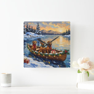 Horloge Carrée Noël Rhodesian Ridgeback Bateau Fêtes
