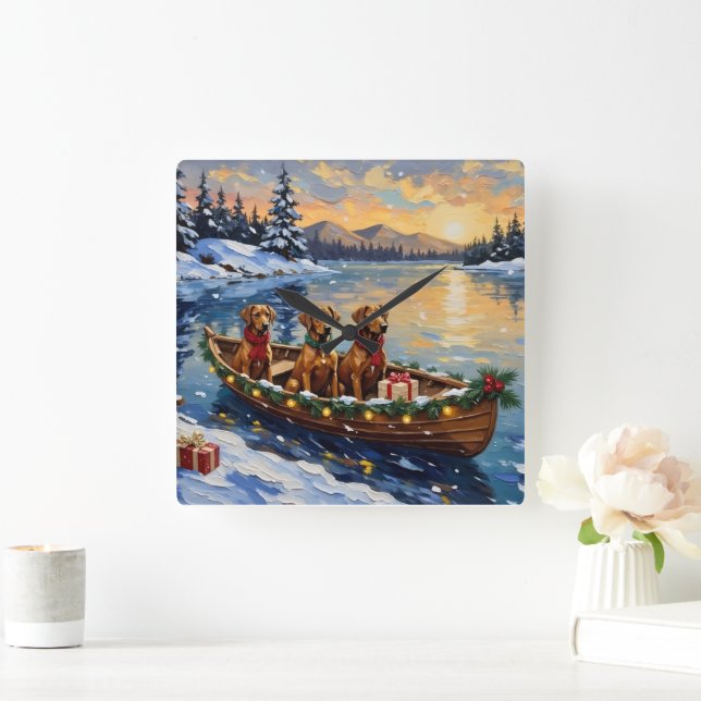 Horloge Carrée Noël Rhodesian Ridgeback Bateau Fêtes (Maison)