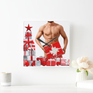 Horloge Carrée Noël SlipperyJoe Cadeaux gay pride LGBTQIA envelop