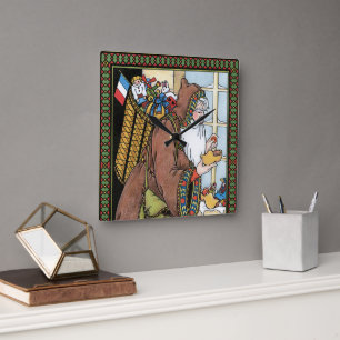 Horloge Carrée Noël vintage, jouets de Père Noël sabots chaussure