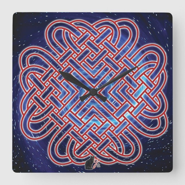 Horloge Carrée Nœud d'amour celtique galactique (Recto)