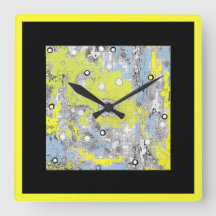 Noir bleu jaune carré d'horloge murale