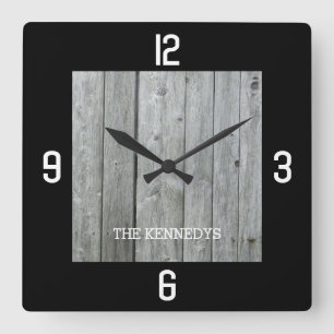 Horloge Carrée Noir en bois rustique nommé fait sur commande de