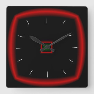 Horloge carrée noir et rouge >