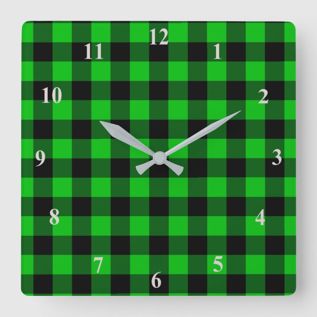 Horloge Carrée Noir et vert Plaid coché (Recto)