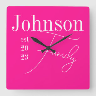 Horloge Carrée Nom de famille moderne Hot rose