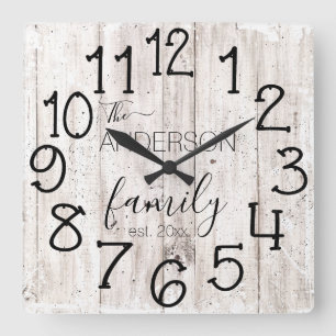 Horloge Carrée Nom de famille personnalisé de Ferme de grange en