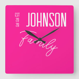 Horloge Carrée Nom de famille rose Hot