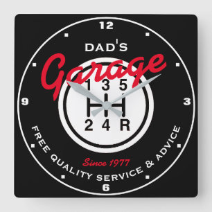 Horloge Carrée Nom de père ou tout autre nom Garage Noir Blanc Sh