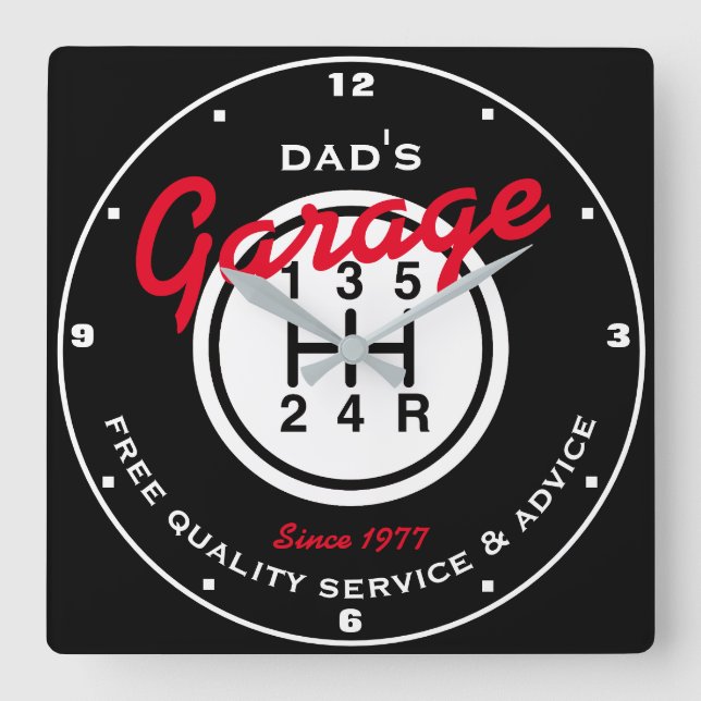 Horloge Carrée Nom de père ou tout autre nom Garage Noir Blanc Sh (Recto)