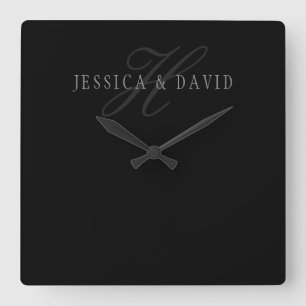 Horloge Carrée Nom et nom de famille des couples Monogramme