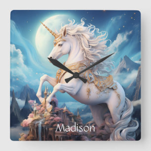 Horloge Carrée Nom personnalisé belle licorne