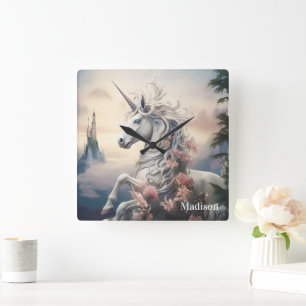 Horloge Carrée Nom personnalisé belle licorne