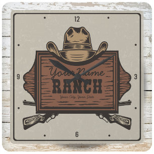 Horloge Carrée NOM PERSONNALISÉ Canons Cowboy Connexion Western R