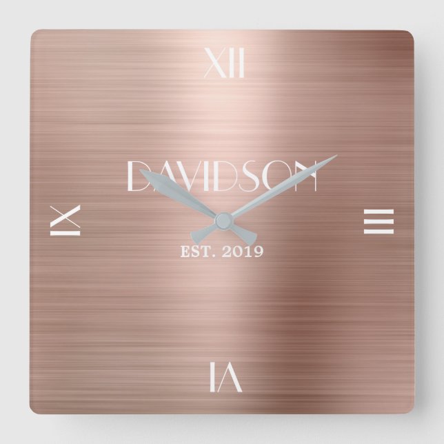 Horloge Carrée Nom personnalisé Métal brossé Acrylique personnali (Recto)