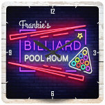 Horloge Carrée NOM personnalisé Neon Style Billiards Table de bil<br><div class="desc">Personnalisez ce cadeau unique,  unique,  de table de billard salle de billard Neon Signal Style. Parfait ajout à la grotte homme (ou la grotte femme!),  canne à chaud classique garage de voiture ou bar de cuisine. Customisez avec votre nom ou votre texte personnalisé !</div>