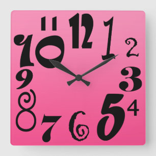 Horloge Carrée Nombres amusants - dégradé rose choquant