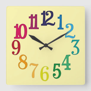 Horloge Carrée Nombres colorés