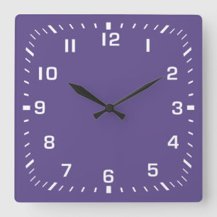 Horloge Carrée Nombres de carré blanc sur violet ultra-violet