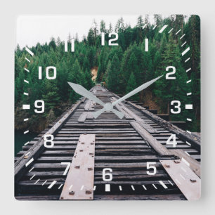 Horloge Carrée Nombres de carré blanc / Voies de chemin de fer de