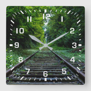 Horloge Carrée Nombres de carré blanc / Voies ferrées d'été