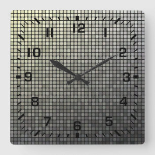 Horloge Carrée Nombres de carré noir / Faux carrés métalliques