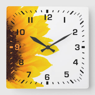 Horloge Carrée Nombres de carré noir / Tournesol jaune et marron