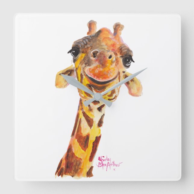 Horloge Carrée Nosey Giraffe ' Jo ' by Shirley MacArthur (Recto)