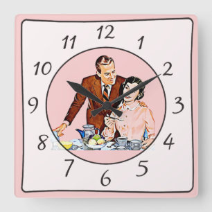 Horloge Carrée Nostalgic Vintage Retro Couple Kitchen Clock