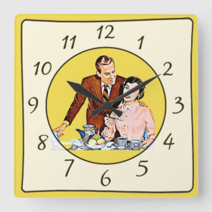 Horloge Carrée Nostalgic Vintage Retro Couple Kitchen Clock