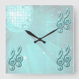 Horloge Carrée Note musicale Turquoise