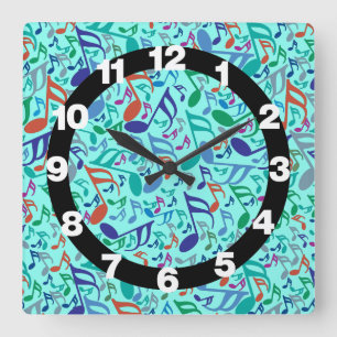 Horloge Carrée Notes de musique colorée