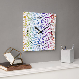 Horloge Carrée Notes de musique colorées dansantes Amoureux de la
