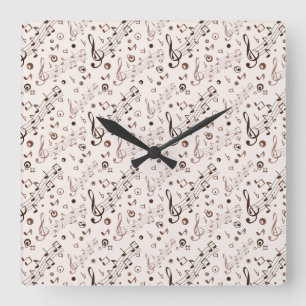 Horloge Carrée Notes musicales, barres, et symboles de fête