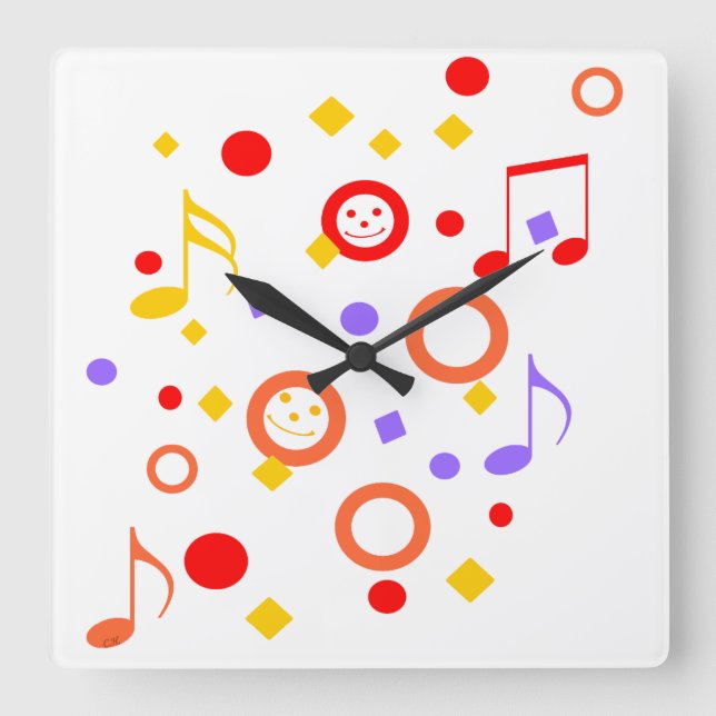 Horloge Carrée Notes musicales de colourful (Recto)