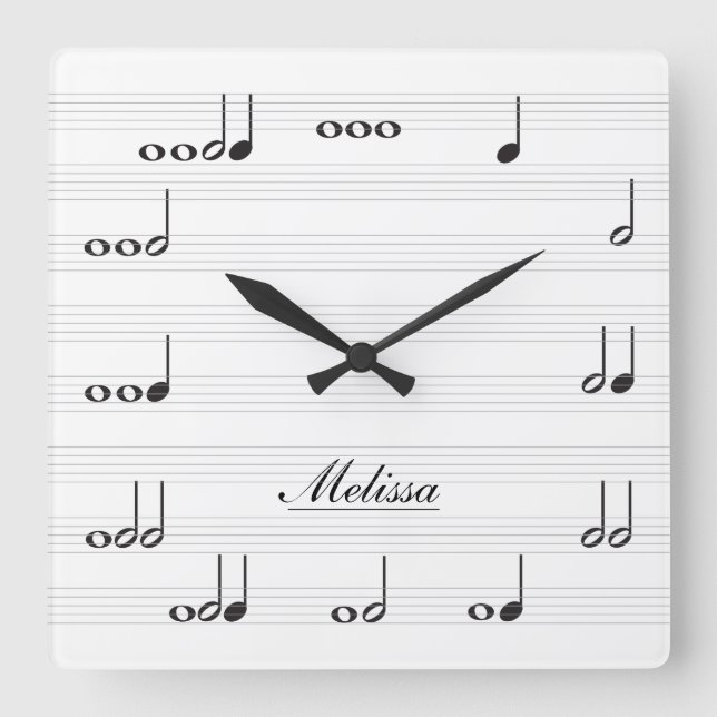 Horloge Carrée Notes musicales personnalisées (Recto)