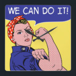 Horloge Carrée Nous Pouvons Le Faire ! Rosie le Riveter Pop Art R<br><div class="desc">Rosie le Riveter rencontre son match dans un remix funky inspiré par les points de Licsteinien Ben-Day. Roy Lichtenstein est surtout connu pour ses bandes dessinées pointillées et emplies d'angoisse mettant en vedette de belles dames en détresse. Mais cette dame est LOIN d'être en détresse ! Rosie est le symbole...</div>