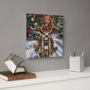 Horloge Carrée Nouvelle-Écosse Moto Équitation de Noël